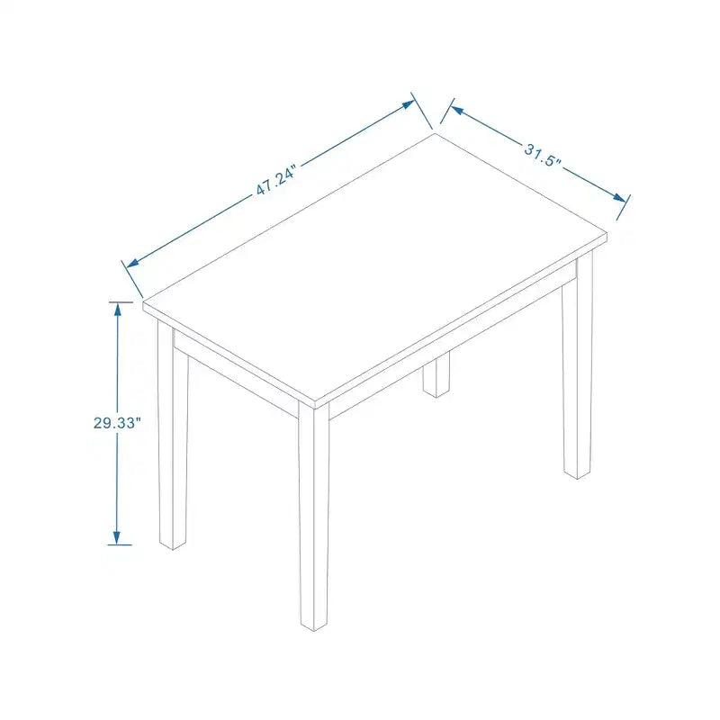 Tavolo da pranzo rettangolare in legno di caucciù massiccio da 48", base a 4 gambe, 4 posti a sedere