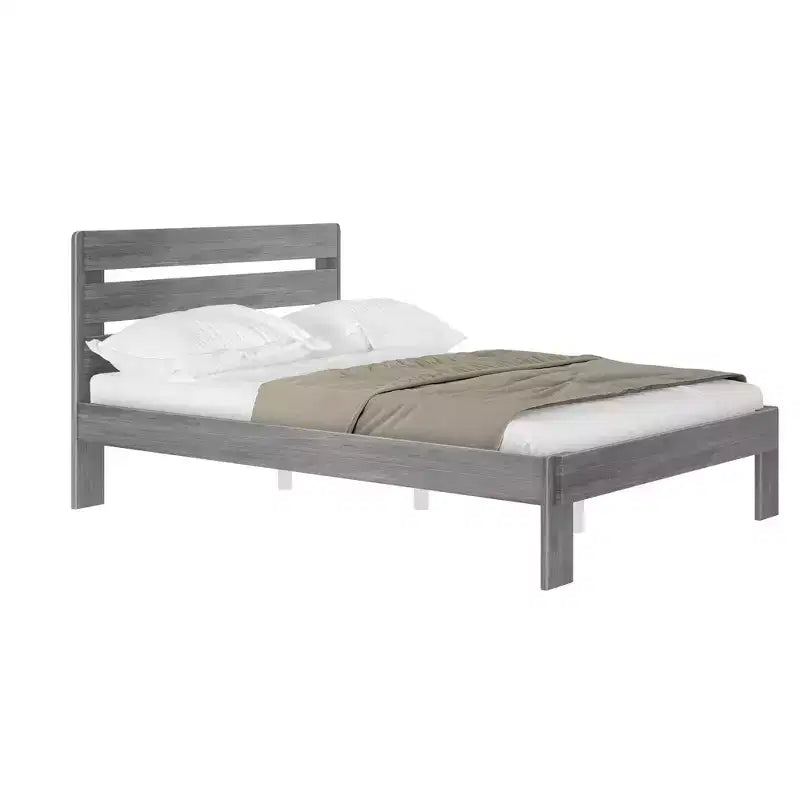 Letto matrimoniale in stile rustico con testiera a doghe, letto a piattaforma in legno di pino massiccio, capacità 340 kg