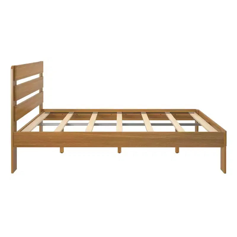 Letto matrimoniale in stile rustico con testiera a doghe, letto a piattaforma in legno di pino massiccio, capacità 340 kg