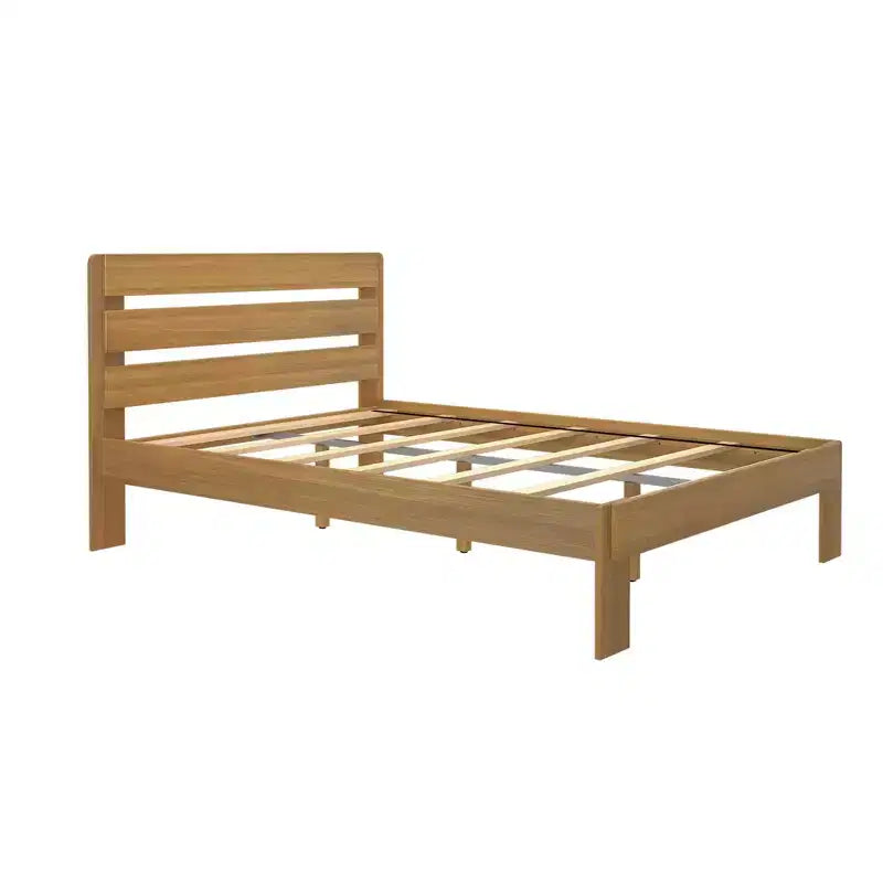 Letto matrimoniale in stile rustico con testiera a doghe, letto a piattaforma in legno di pino massiccio, capacità 340 kg