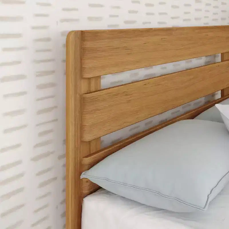 Letto matrimoniale in stile rustico con testiera a doghe, letto a piattaforma in legno di pino massiccio, capacità 340 kg