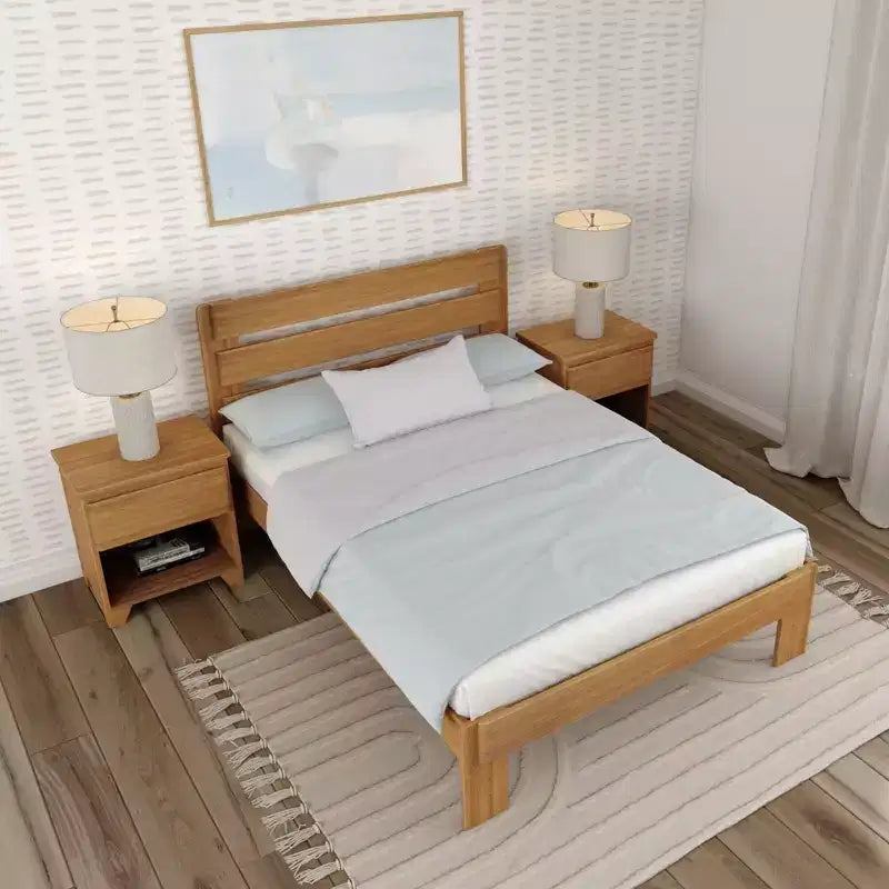 Letto matrimoniale in stile rustico con testiera a doghe, letto a piattaforma in legno di pino massiccio, capacità 340 kg