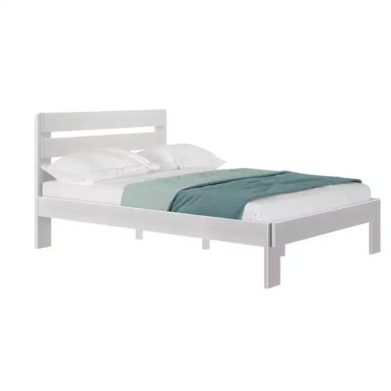 Letto matrimoniale in stile rustico con testiera a doghe, letto a piattaforma in legno di pino massiccio, capacità 340 kg