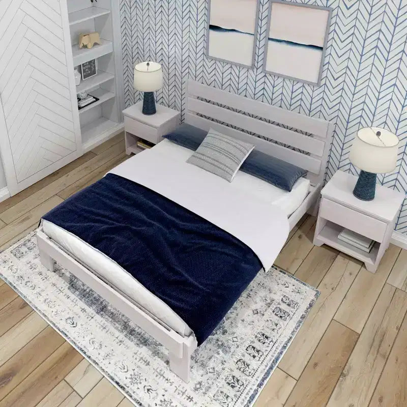 Letto matrimoniale in stile rustico con testiera a doghe, letto a piattaforma in legno di pino massiccio, capacità 340 kg