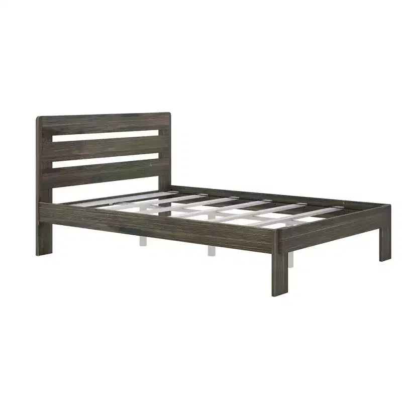 Letto matrimoniale in stile rustico con testiera a doghe, letto a piattaforma in legno di pino massiccio, capacità 340 kg