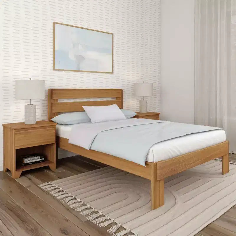 Letto matrimoniale in stile rustico con testiera a doghe, letto a piattaforma in legno di pino massiccio, capacità 340 kg